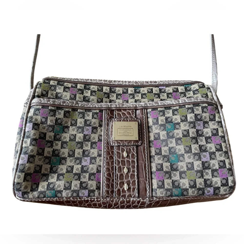 Vintage Liz Claiborne Signature Print Multicolor Crossbody Shoulder Purse